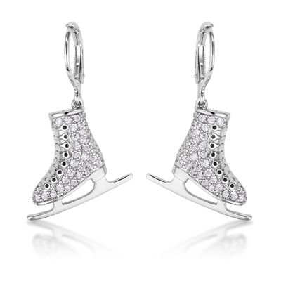 Delicate .85Ct Rhodium Plated Ice Skate Earrings