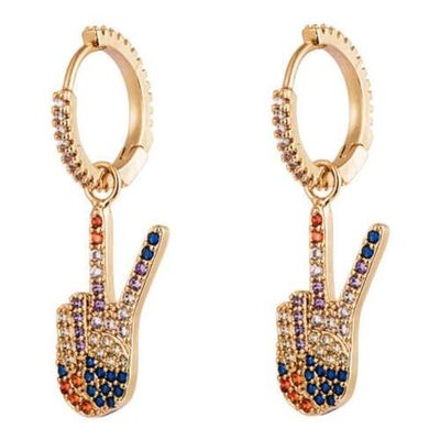 Victory Hand Gesture Multicolor Cubic Zirconia U.S. High Fashion Women Clip Earrings