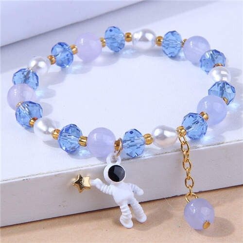 Astronaut Pendant Crystal and Pearl Mix Fashion Women Wholesale Bracelet - Blue