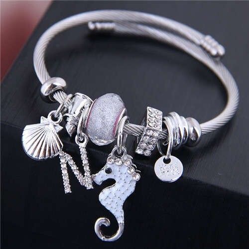 Alloy Seahorse and Seashell Decorated High Fashion Women Bangle - White
