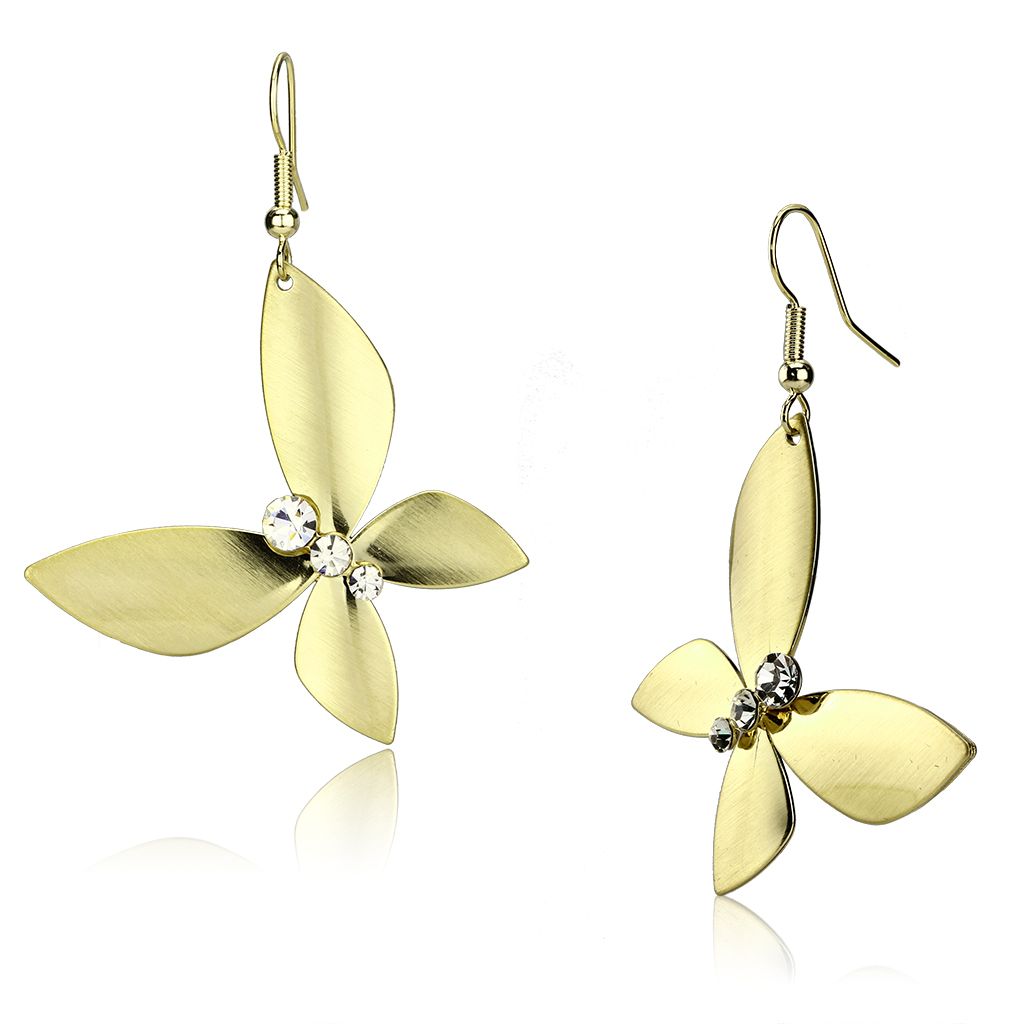 LO2651 - Matte Gold &amp; Gold Iron Earrings with Top Grade Crystal  in Clear