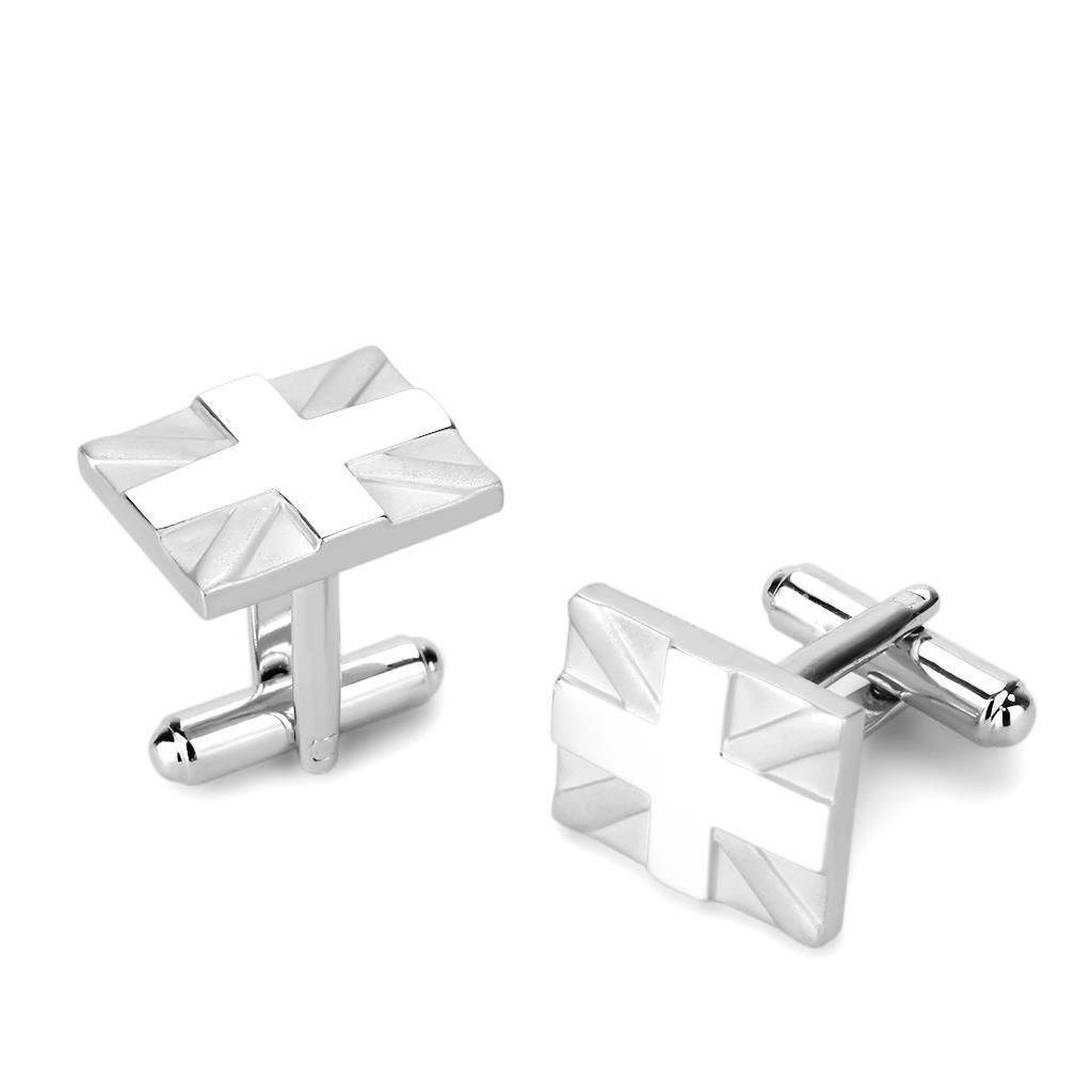 LO4733 - Matte Rhodium &amp; Rhodium Brass Cufflink with No Stone