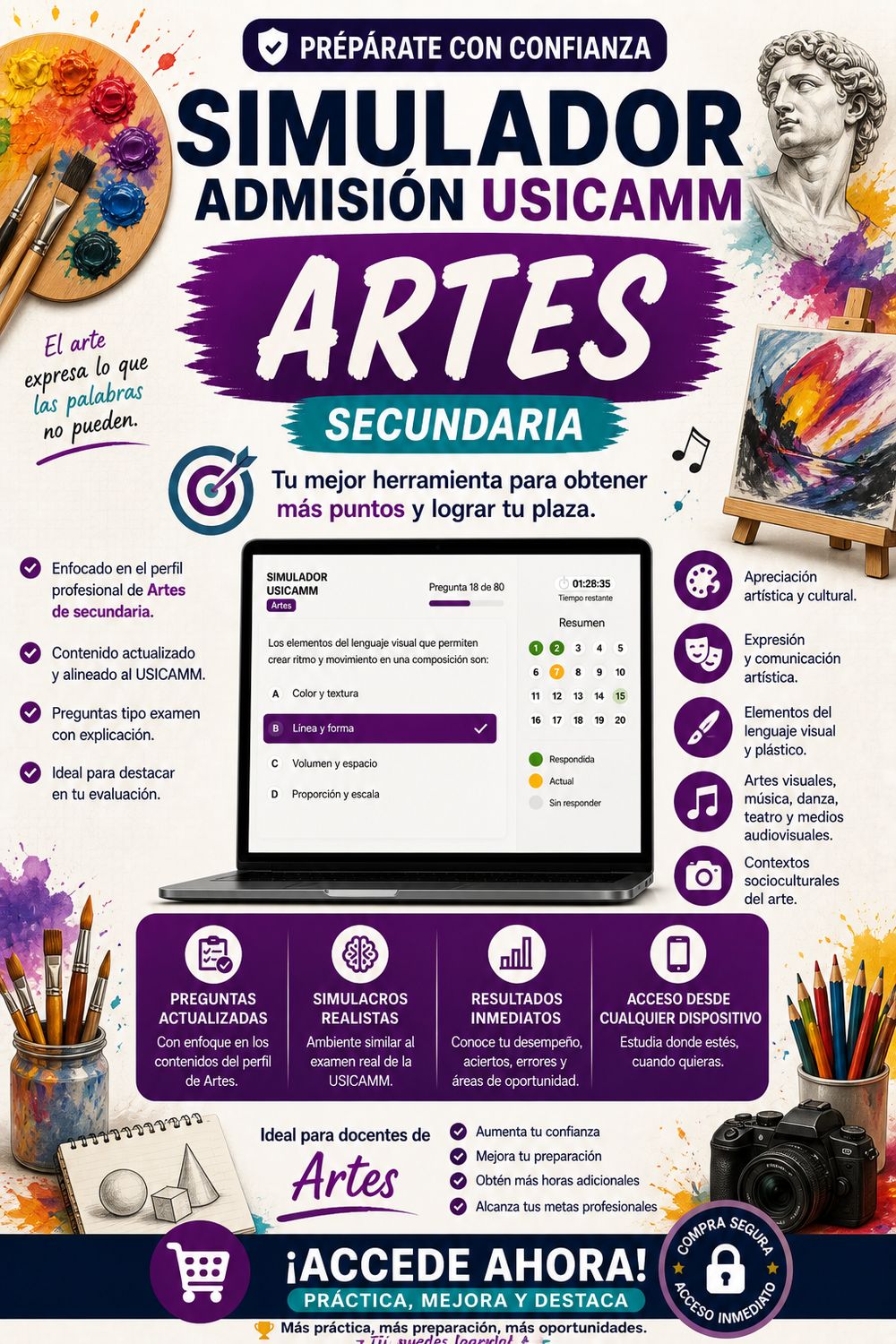 Simulador USICAMM 2026 — Admisión Artes  (Secundaria)
