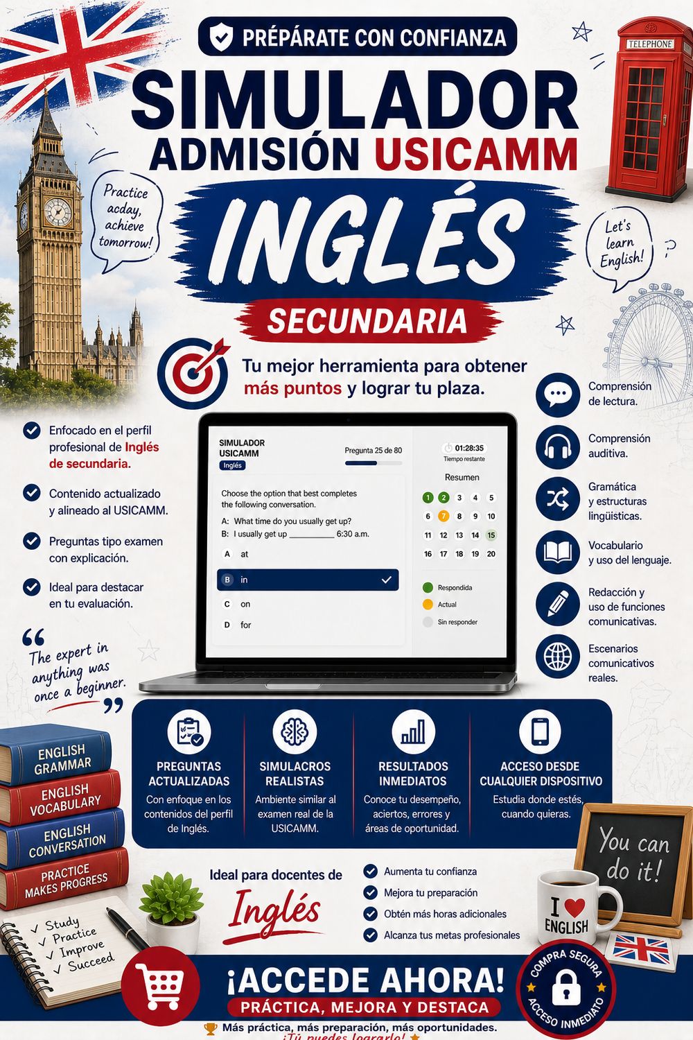 Simulador USICAMM 2026 — Admisión Inglés (Secundaria)