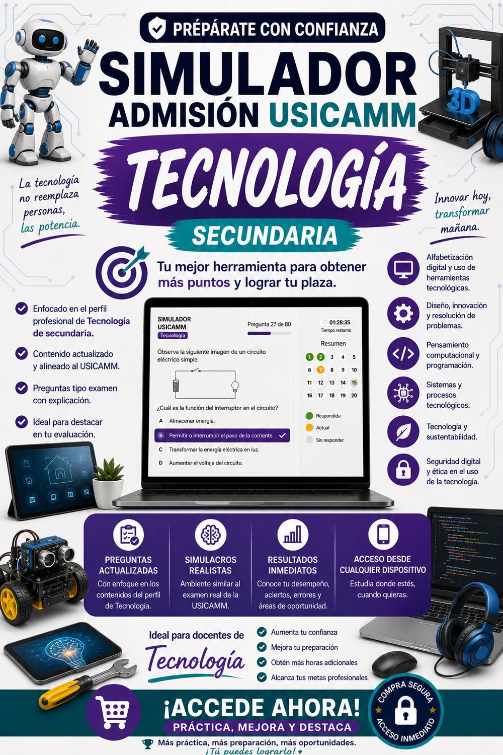 Simulador USICAMM 2026 — Admisión Tecnología (Secundaria)