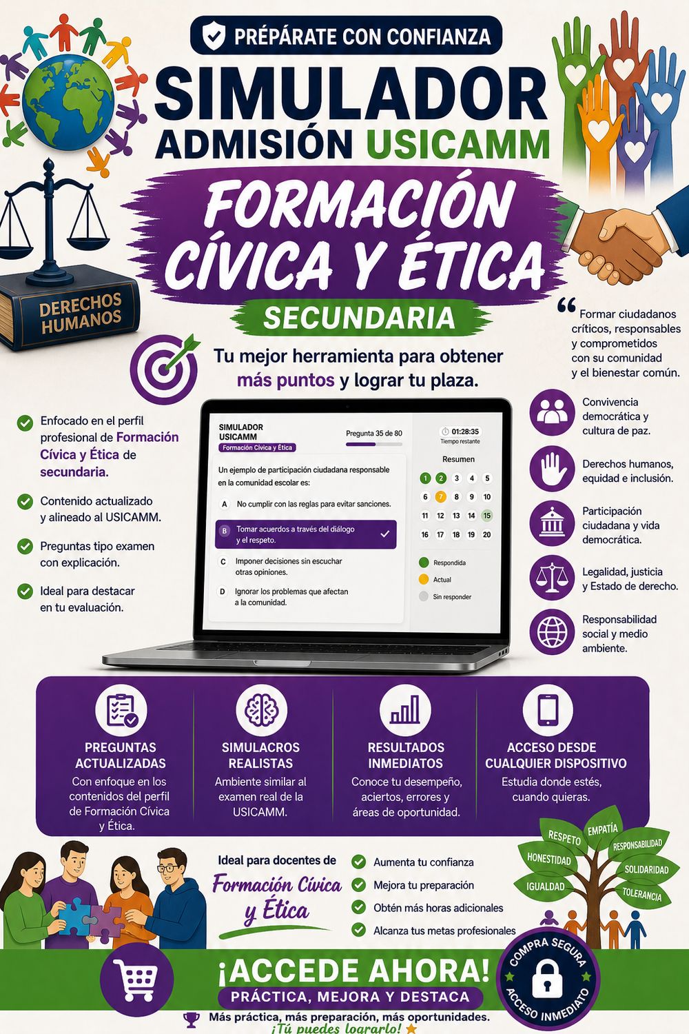 Simulador USICAMM 2026 — Admisión Formación Cívica (Secundaria)