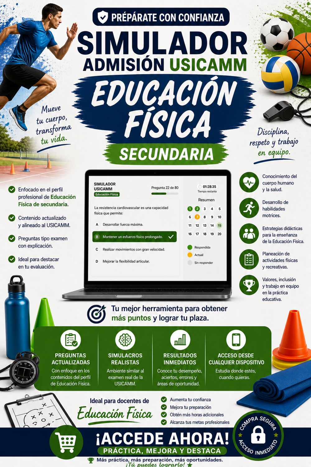 Simulador USICAMM 2026 — Admisión Educación Física (Secundaria)