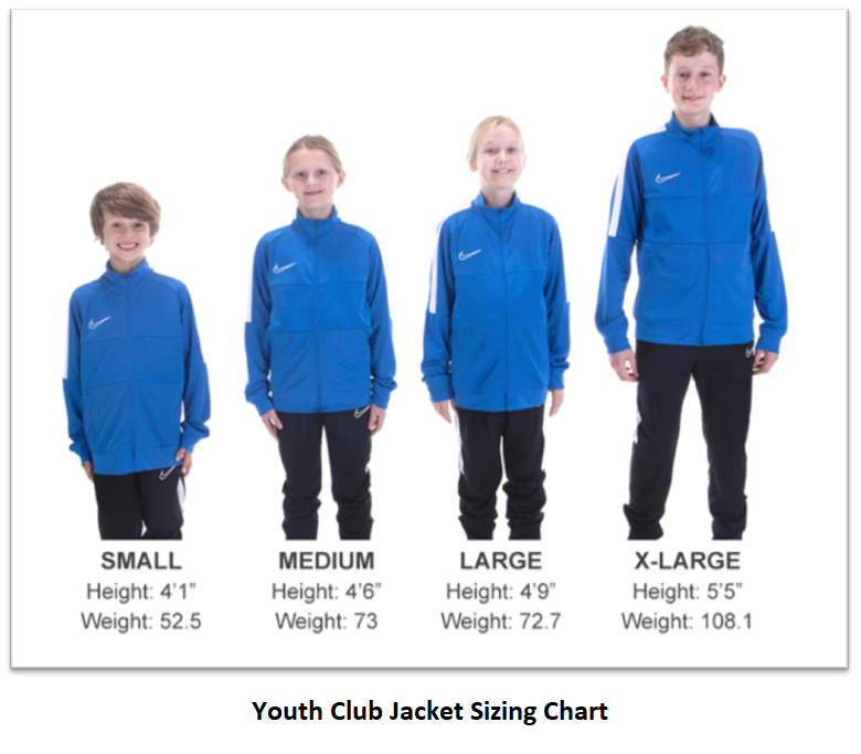 Helpful Sizing Information: Club Jacket (YOUTH, MENS AND WOMENS)