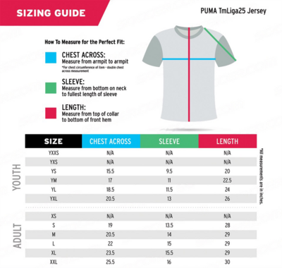 Helpful Sizing Information: Game Jerseys (YOUTH, MENS AND WOMENS)