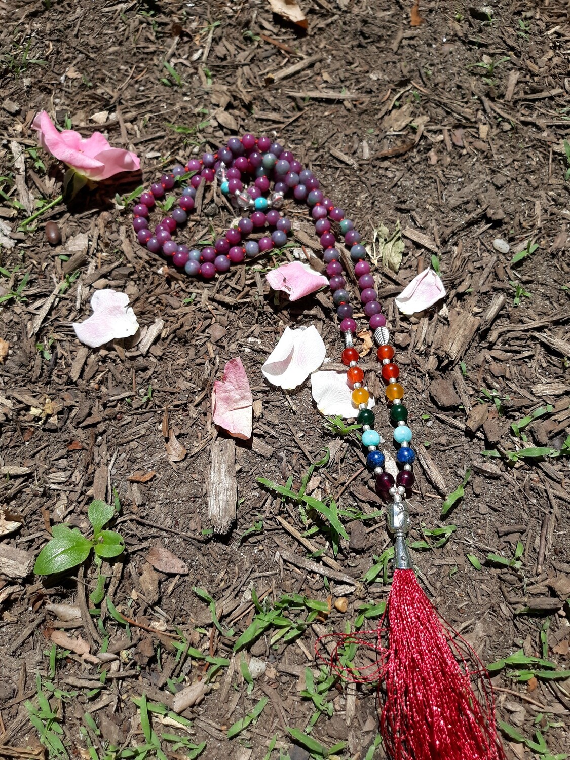 Purple Tourmaline - 7 chakra 108 Stone Mala Necklace - small beads