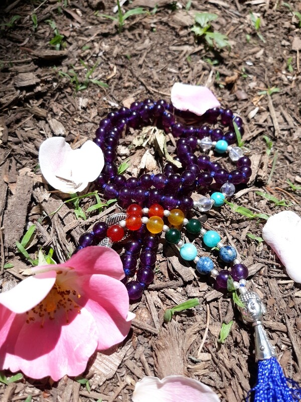 Amethyst 7 Chakra - 108 bead Mala Necklace Amethyst 7 Chakra - 108 bead Mala Necklace