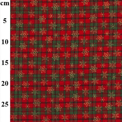 Gold Foil Tartan - Snowflakes on Red
