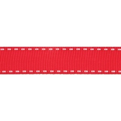 Grosgrain Ribbon, Red with White Stitching, 5m roll