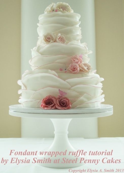 Fondant Ruffle Wrap Cake with BONUS &quot;quick rose&quot; tutorial (by Steel Penny Cakes)