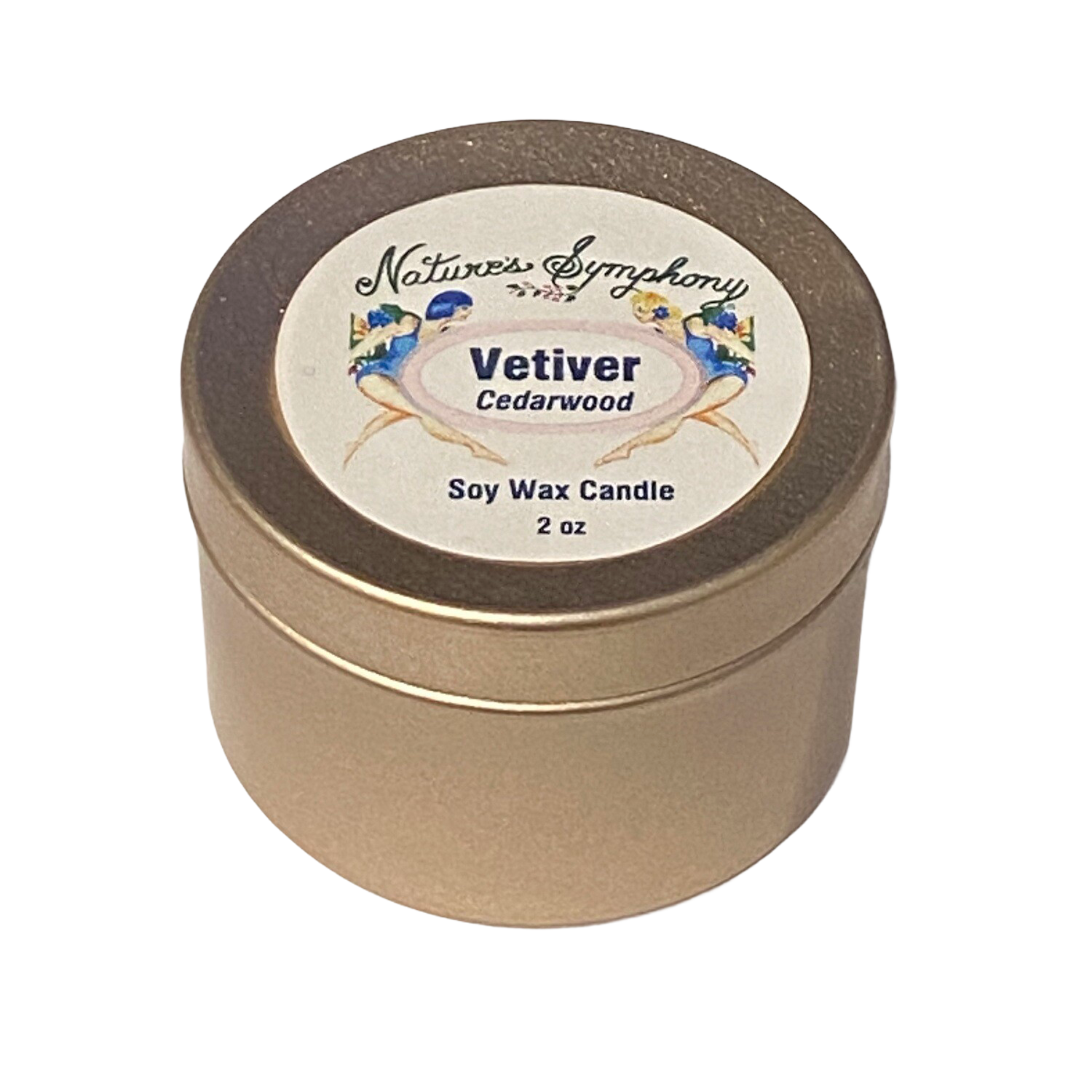 Vetiver Cedarwood, Soy Candle, in covered tin container - 2oz (56g)
