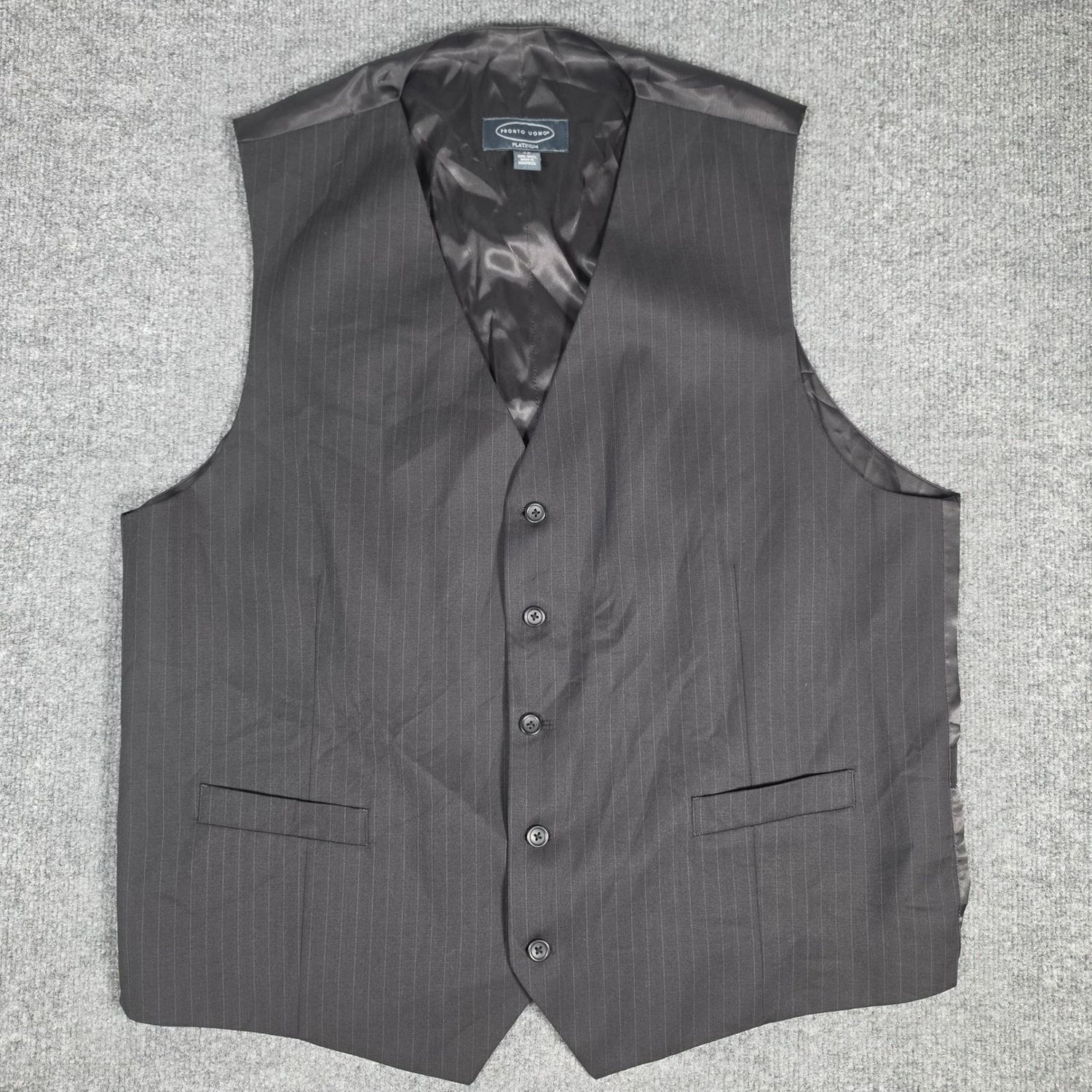 Pronto Uomo Platinum Mens 3X Pinstripe Suit Vest 100% Wool Charcoal Grey Vest