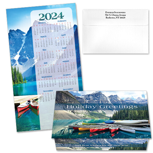 124398 Mountain Lake Canoes Calendar Card