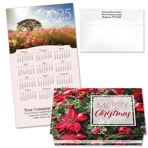 124396 Poinsettia &amp; Pine Calendar Card