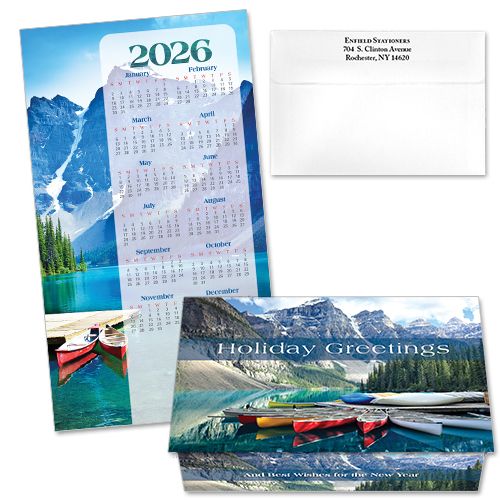 124398 Mountain Lake Canoes Calendar Card