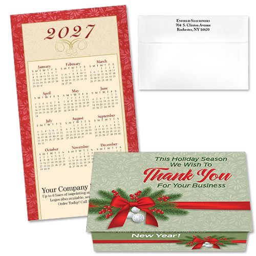 124407 Business Red Bow Calendar Card