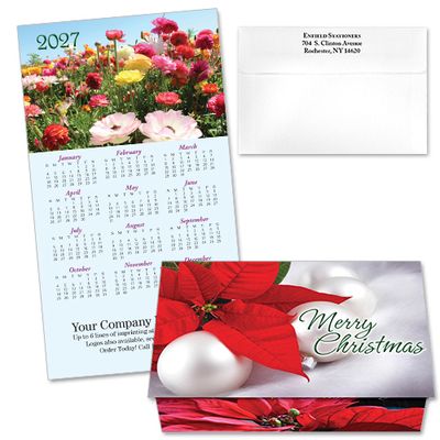 124385 Poinsettia &amp; Ornaments Calendar Card