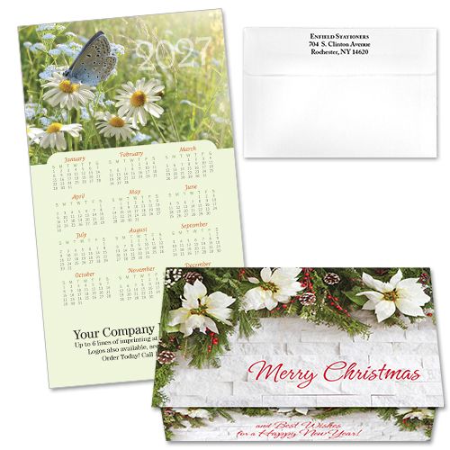124405 White Poinsettia Calendar Card