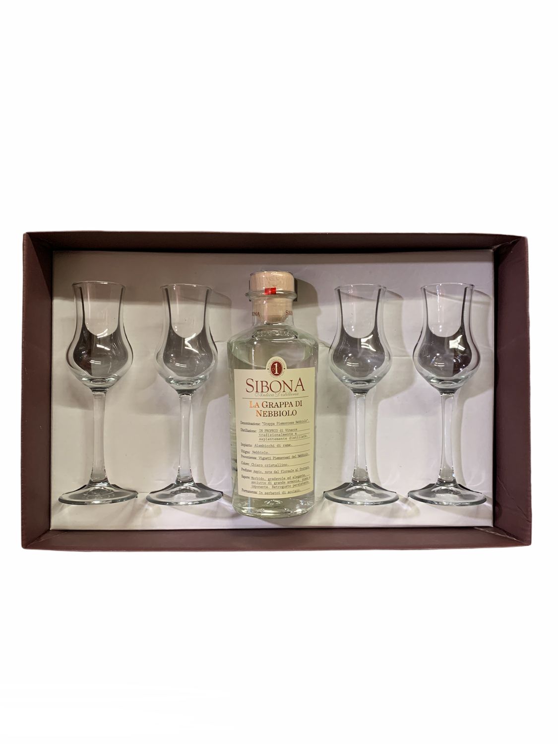 Sibona Confezione 1 Grappa 50cl + 4 Bicchieri