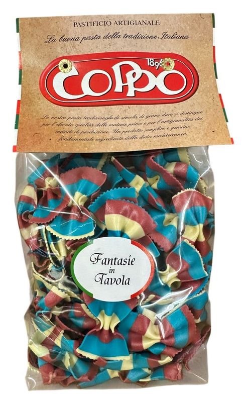 Pasta Coppo Farfalle Bianco Azzurre Rosse Striate 250g