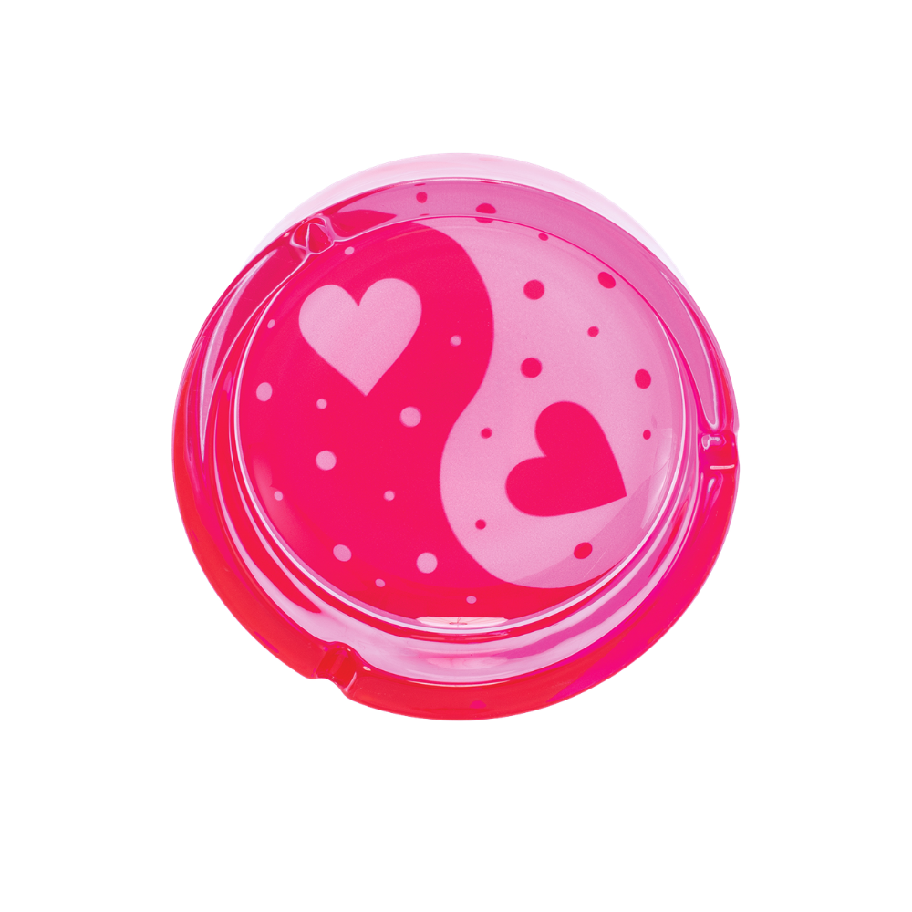6.25" Fujima Pink Yin Yang Hearts Glass Ashtray