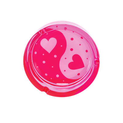 6.25" Fujima Pink Yin Yang Hearts Glass Ashtray