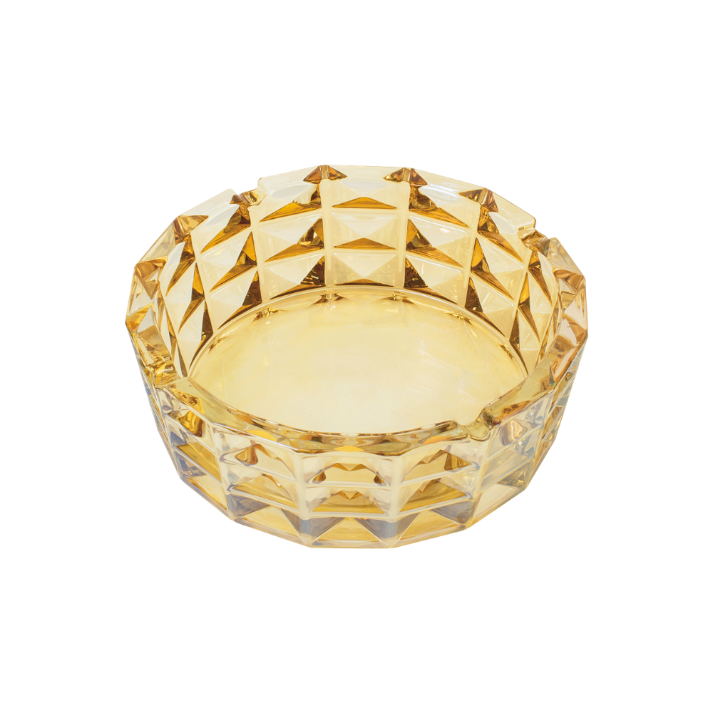 7.75" Fujima Amber Round Electroplated Glass Cigar Ashtray