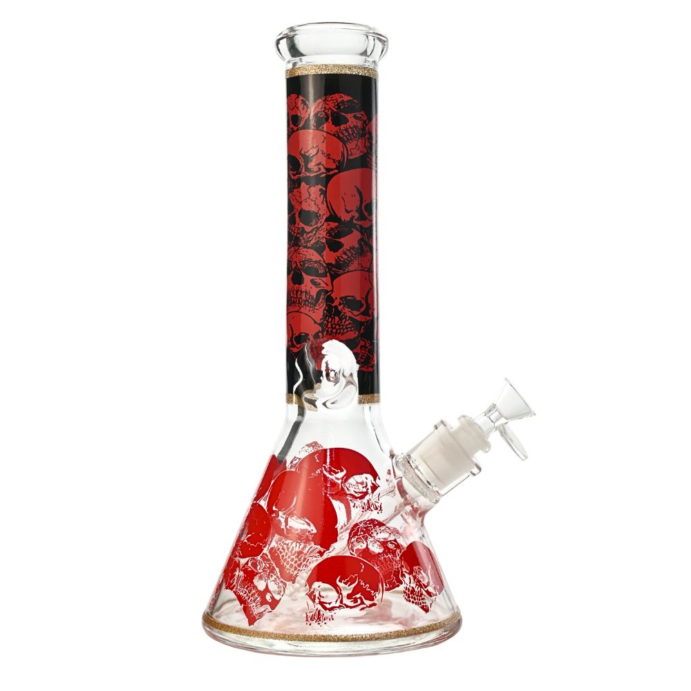 12" 7mm Crimson Skullstorm Glass Bong w/ Gift Box