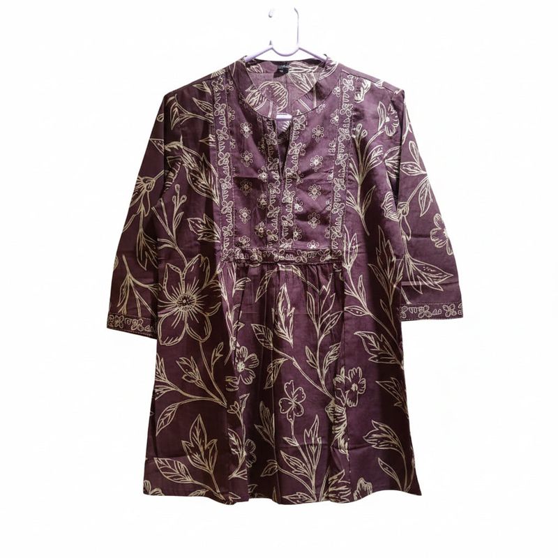 Brown Floral Printed Short Kurti for Women – Elegant Casual &amp; Office Wear (Copy)