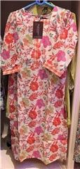 Blush Garden Pink &amp; Coral Floral Printed Cotton Kurta | Ivory Base Printed Cuffs Round Neck | Workwear Brunch Festive