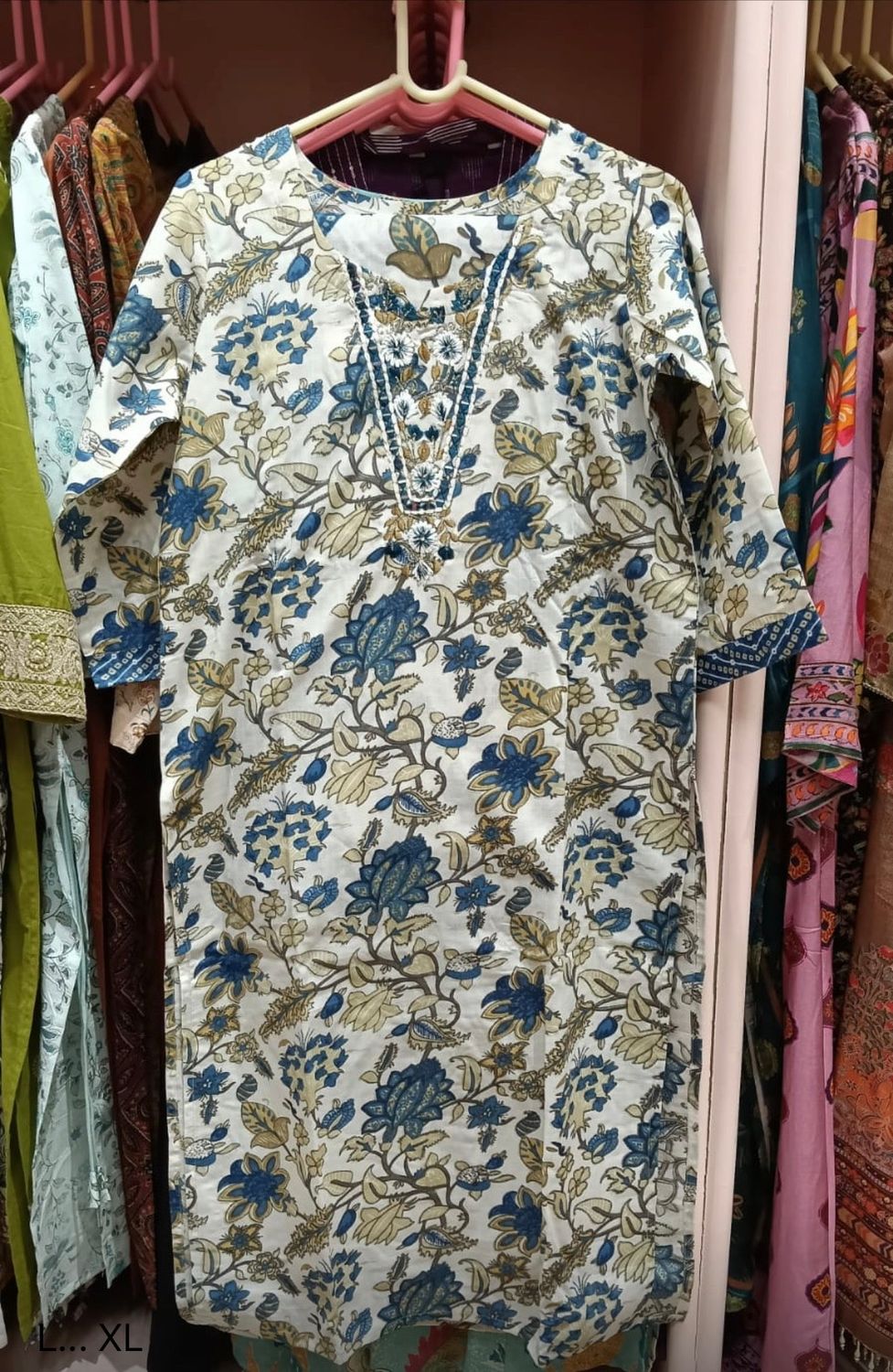Blue Floral Printed Cotton Salwar Suit Set with Dupatta, Colour: Blue, Fabric: Cotton, Size: M