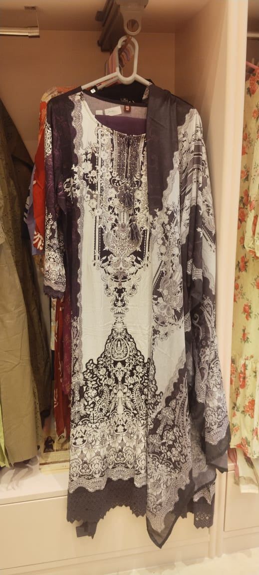 Black &amp; Ivory Ornate Baroque Print Kurta Set with Scallop Border &amp; Dupatta | Chic Ethnic Wear