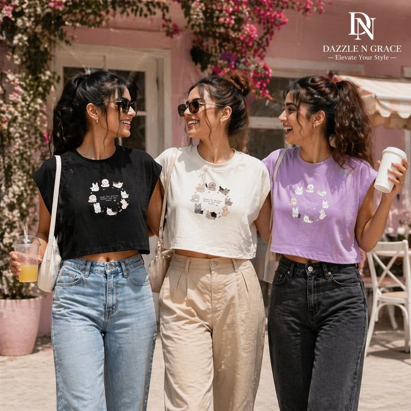 Cartoon Print Sleeveless Crop Top — Fun Graphic Prints in Cotton Blend