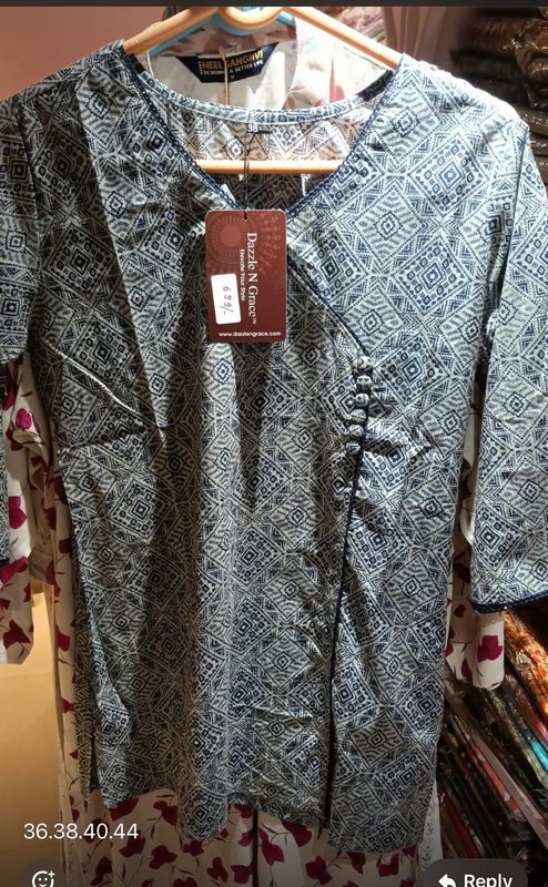 Blue Ethnic Print Short Kurti for Women – Stylish Casual &amp; Office Wear