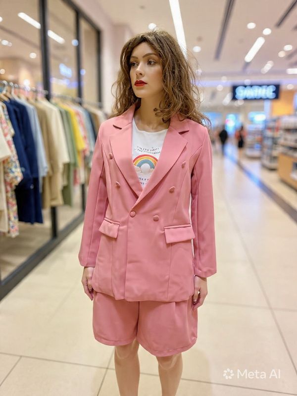 Double-Breasted Blazer &amp; High Waist Shorts Coord Set Dusty Rose