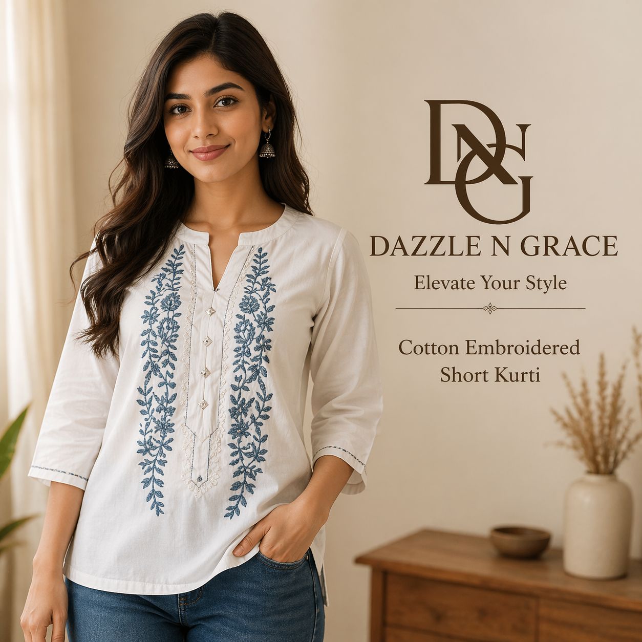 Cotton Embroidered Short Kurti