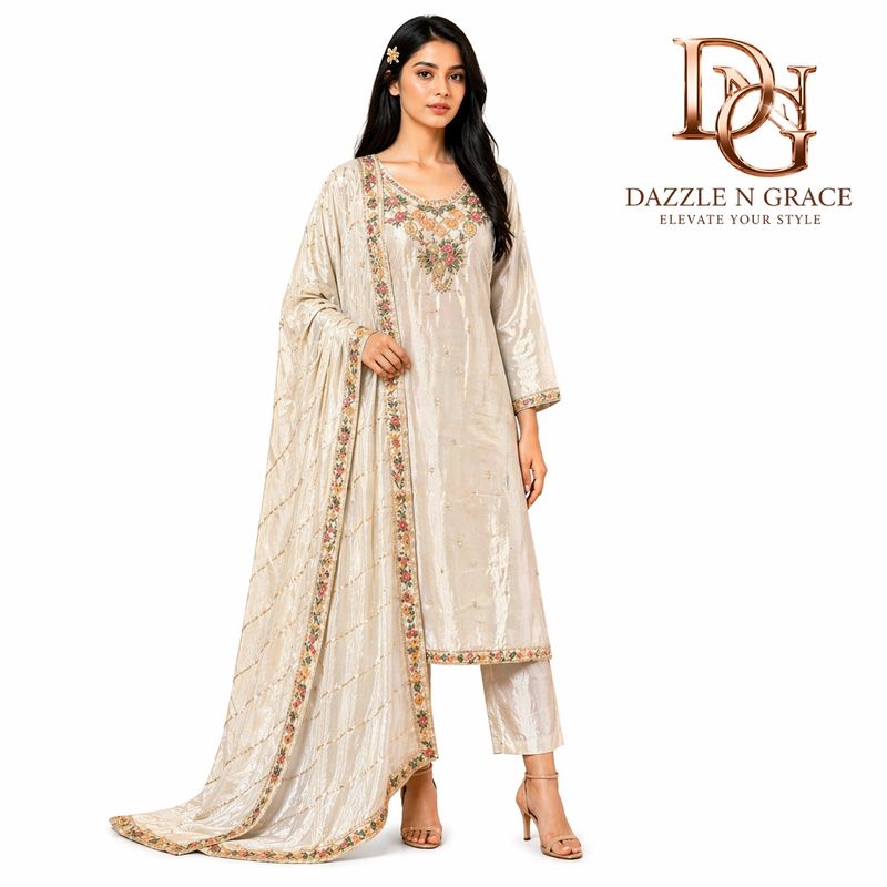 Ivory Bloom Floral Embroidered Salwar Suit with Dupatta | Elegant Festive Ethnic Wear