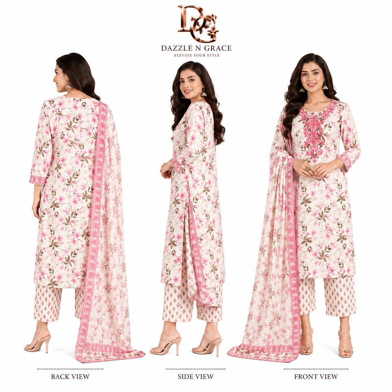 Ivory Floral Embroidered Salwar Suit with Dupatta | Elegant Festive Ethnic Wear for Women