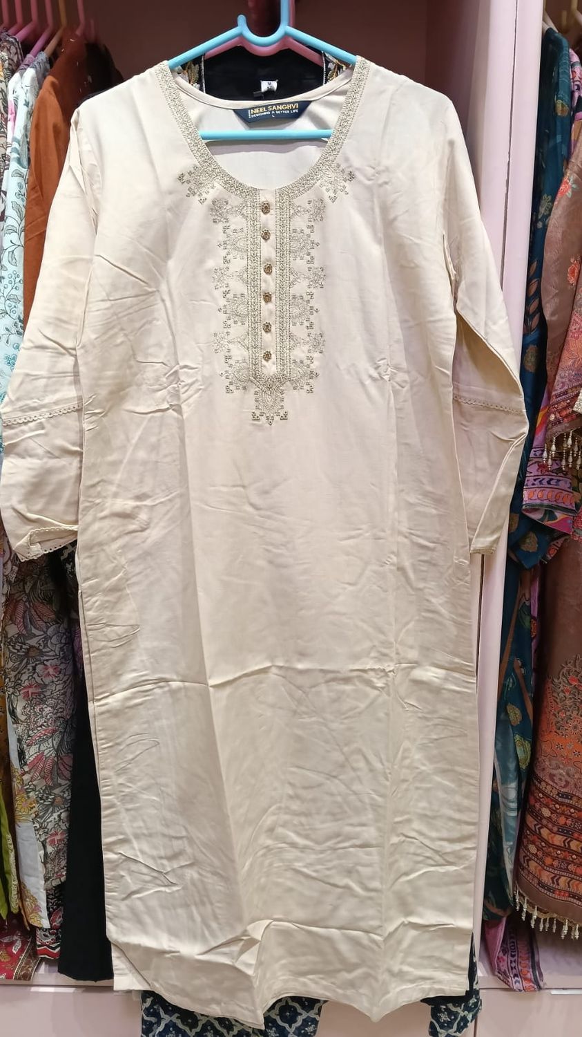 Ivory premium long kurti, Colour: Ivory, Fabric: Cotton, Size: M