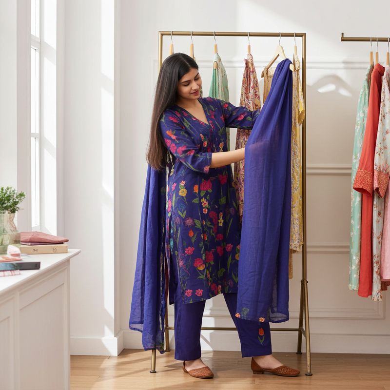 Aesha Purple Multicolor Floral Printed Kurta Set with Pant | Casual Ethnic Coord Set