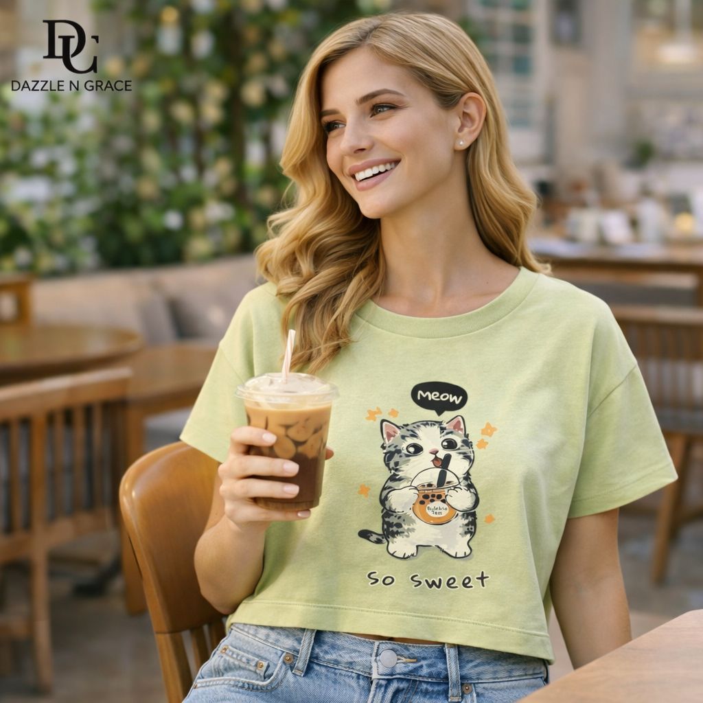 Cartoon Print Sleeveless Crop Top — Pure Cotton Casual Graphic Tee