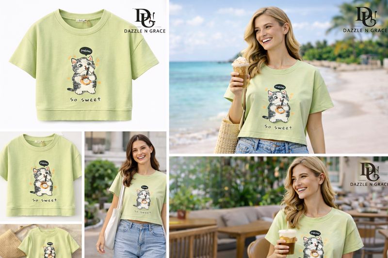 Cartoon Print Sleeveless Crop Top — Pure Cotton Casual Graphic Tee