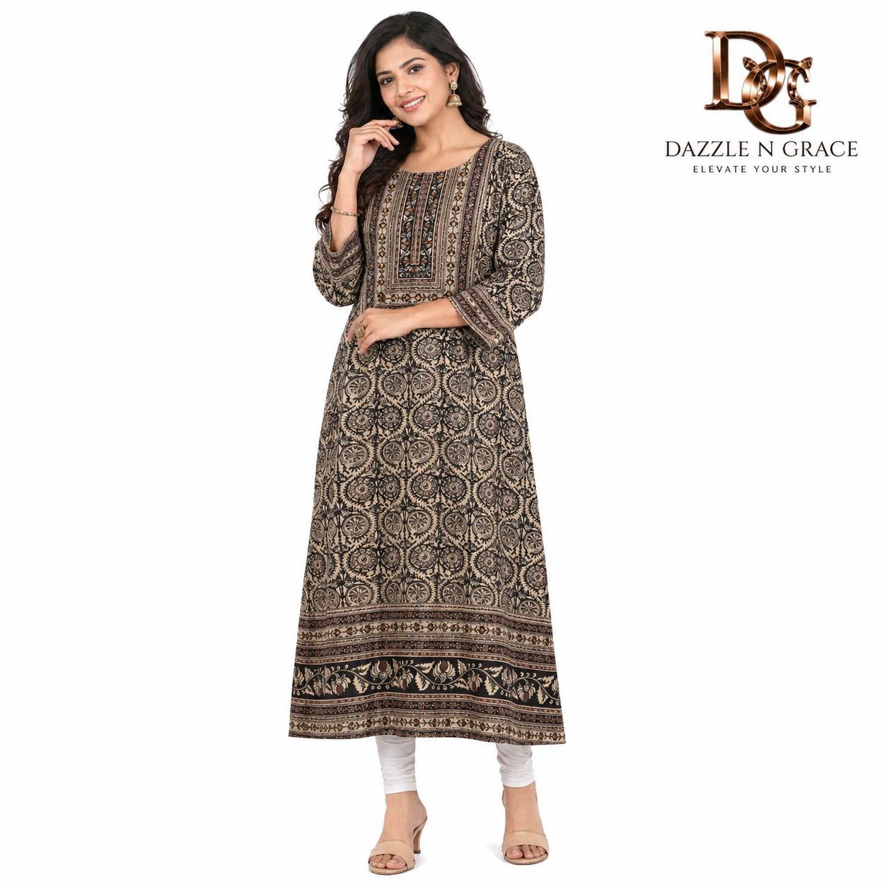 Coffee Brown Ajrakh Print Kurti, Colour: Purple, Fabric: Cotton, Size: M
