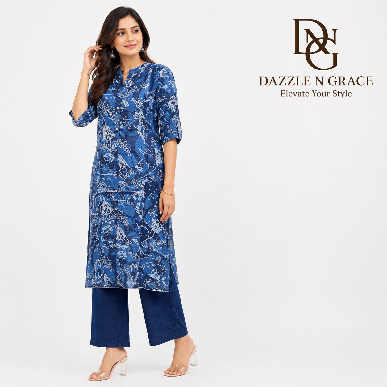 Indigo Floral Printed Coord Set | Shirt-Style Button Front | Casual Travel Daywear