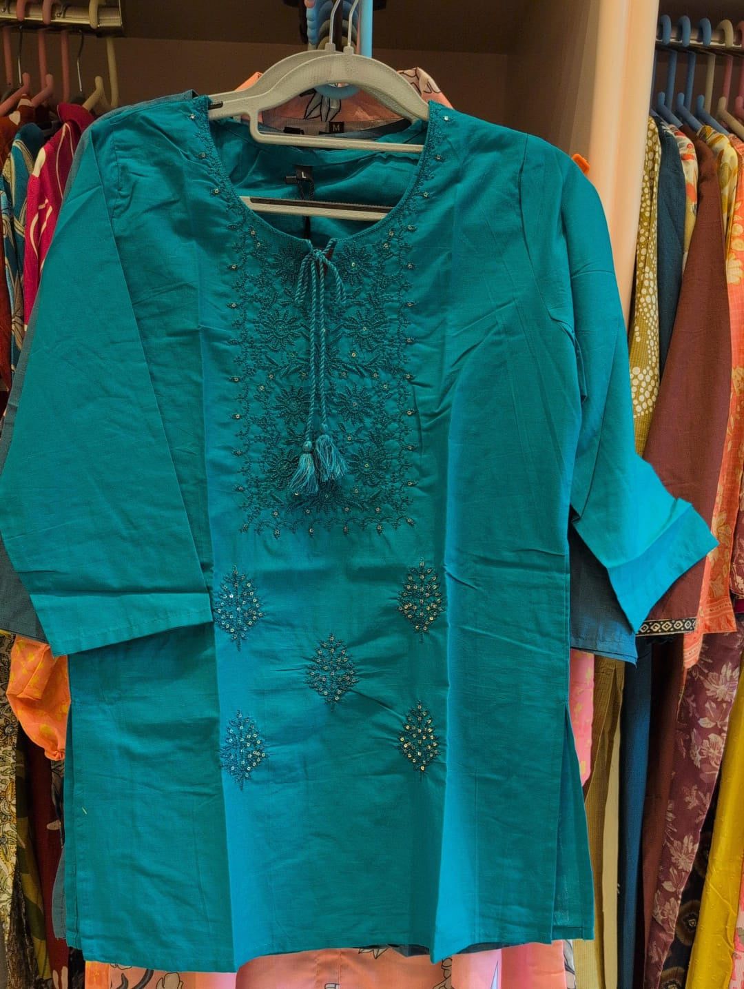 Embroidered Cotton Kurti Elegant Everyday Wear, Colour: Lavender, Fabric: Cotton, Size: M
