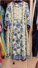 Ivory &amp; Blue Floral Printed Salwar Suit with Dupatta | Elegant Casual Ethnic Wear for Women